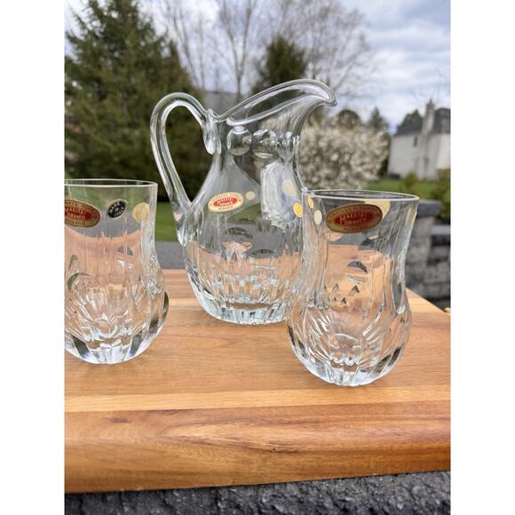 Maestri Muranesi Italian Murano Hand Cut Crystal Pitcher with Tumblers ~3 Pc Set